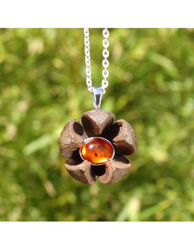 Amber necklace with Wallachi seed pod