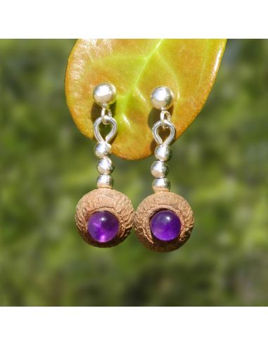 Amethyst earrings with eucalyptus