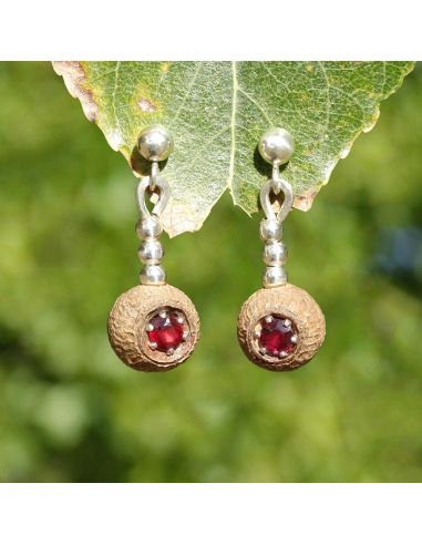 Garnet and eucalyptus botanical earrings