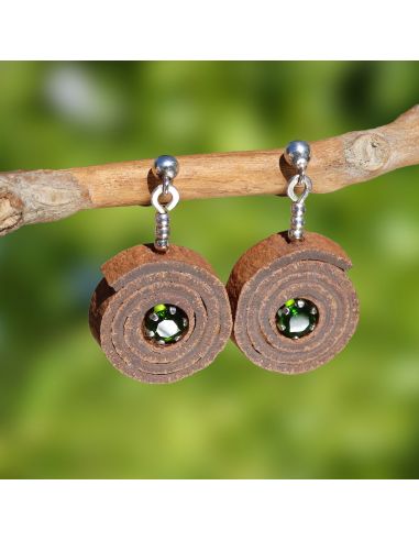 Diopside and cinnamon botanical earrings