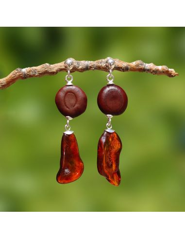 Silver earrings with amber and Sikidy...