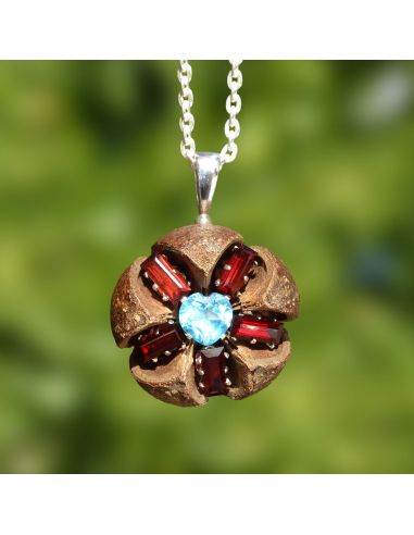Exotic wood necklace with heart topaz...
