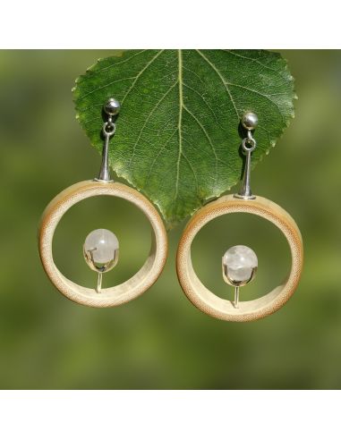Rose quartz and bamboo hoops earrings