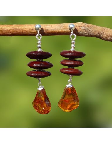 Amber Earrings with natural Sikidy Seeds